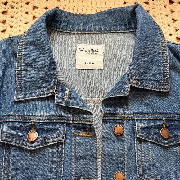 Salvaje Denim Classic Denim Jacket with Copper Colored Buttons Size Large - Picture 2 of 8